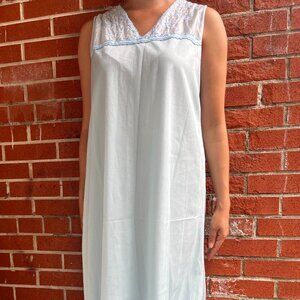 Vintage Intimates Satiny Blue Sleeveless V-Neck Flowy Nightgown